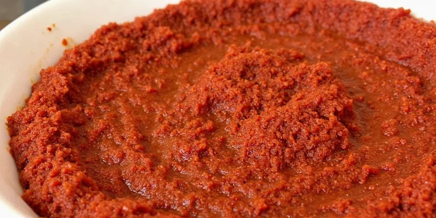 Jar of Homemade Guajillo Chili Paste in Refrigerator