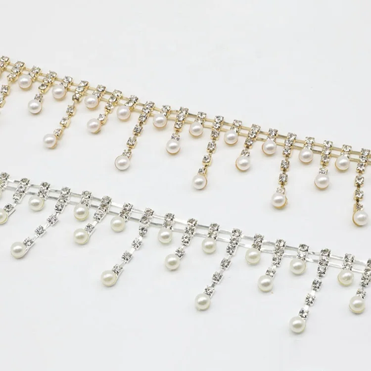 

Crystal Rhinestone Metal Chain Trim Yard Fringe Trim With Chain