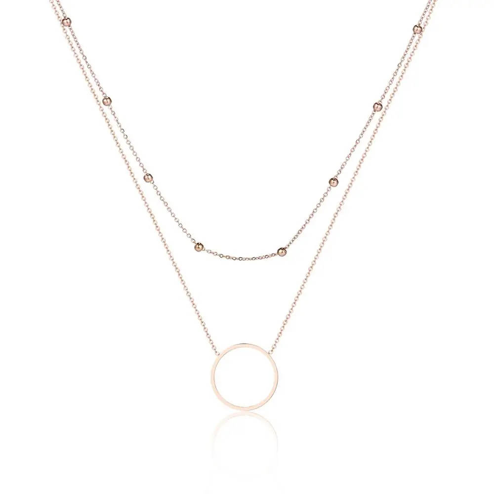 

Stainless Steel Rose Gold Fashion Circle Shape Two Layer Bead Necklace