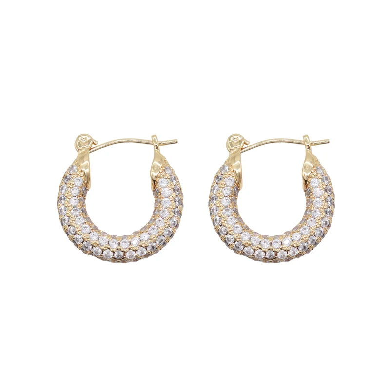 

Jiexing Wholesale Jewelry Earring Micro Inlaid CZ Zirconia Round Big Hoop Earrings 14K Gold Plate Women Jewelry Accessories
