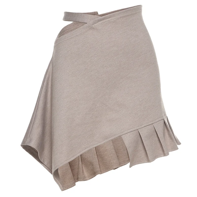 

Fashion Casual Ladies Solid Color Summer Skirt Khaki High Waist Asymmetrical Sexy Women Skirt 2021