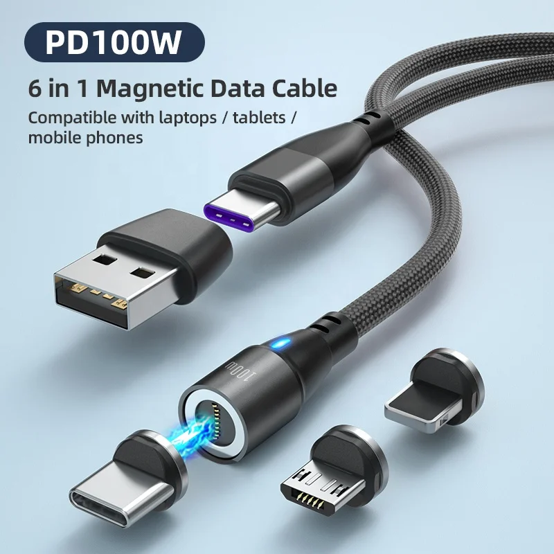 

100W Magnetic Phone Charge Cable Mobile Charger Type C Multi Fast Charging Magnetic USB Cable for 12W 18W 22W 25W 27W 45W Phones