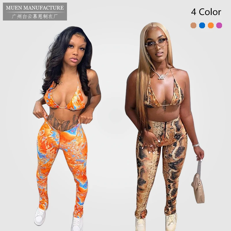 

D1445 2021 Women's Fashion Sexy Snake Print Two Piece Set Sexy Summer Outfits For Woman