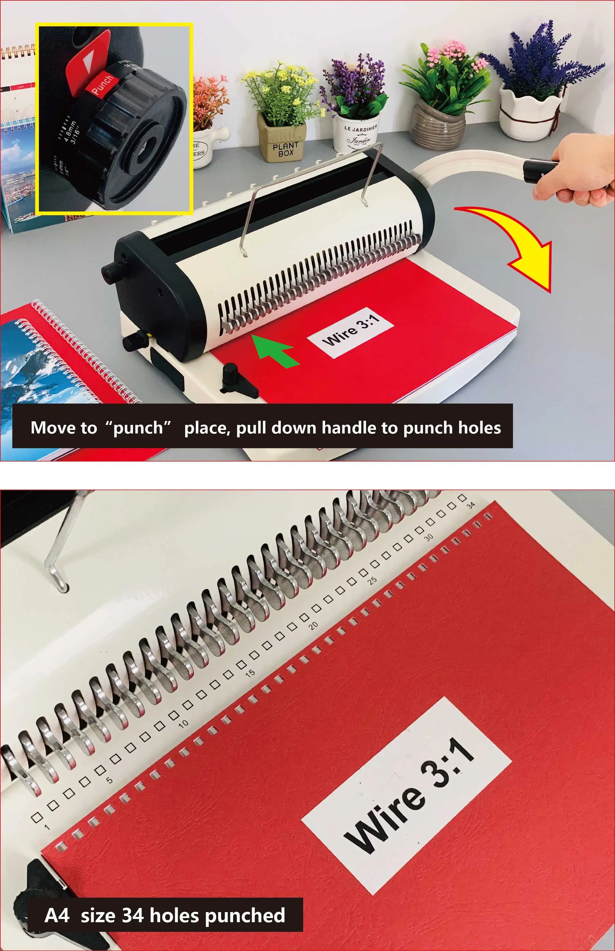 Tongrot619 Double Wire Binder 34 Hole Calender Binding Machine Office Book Binding Machine Note