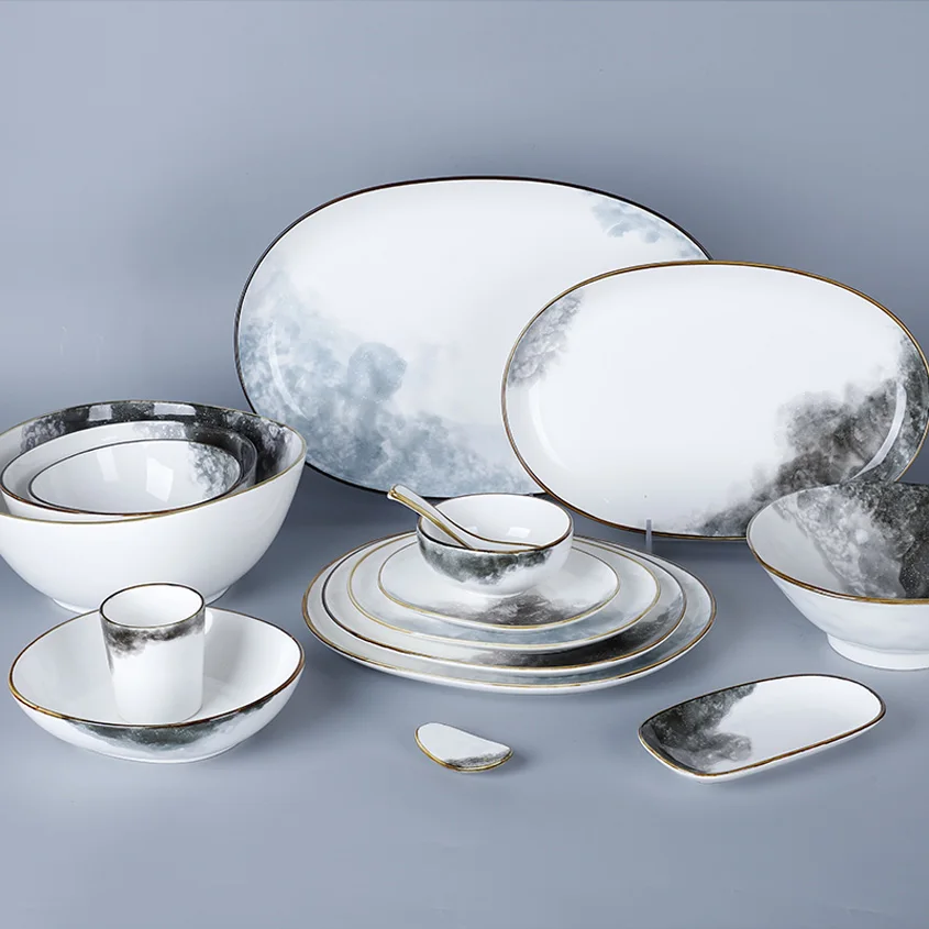 Maldives Resort Wholesale Chaozhou First Class Kitchen Plates Set Dinner, Elegance Fine Porcelain,Dinner Set Crockery<
