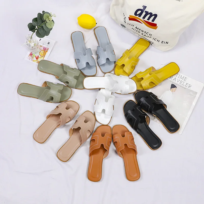 

2021 new summer slippers female fashion beach slippers candy colored slippers, As picture