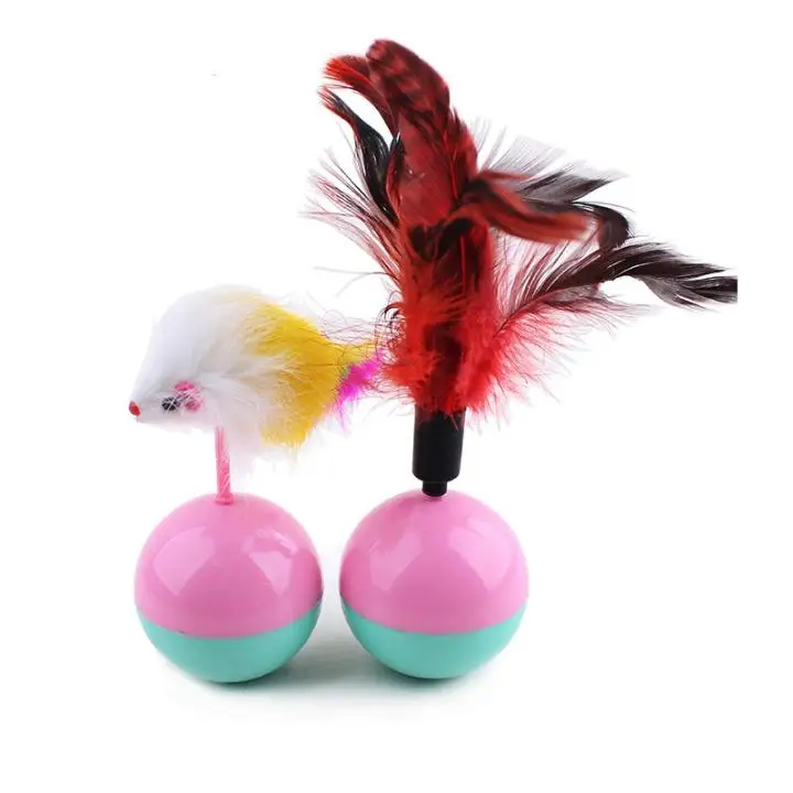 

Feather Mouse Dog Toy Tumbler Toys Ball for Cats Interactive Colorful Feather Pet Toys Diameter 5cm, Picture showed