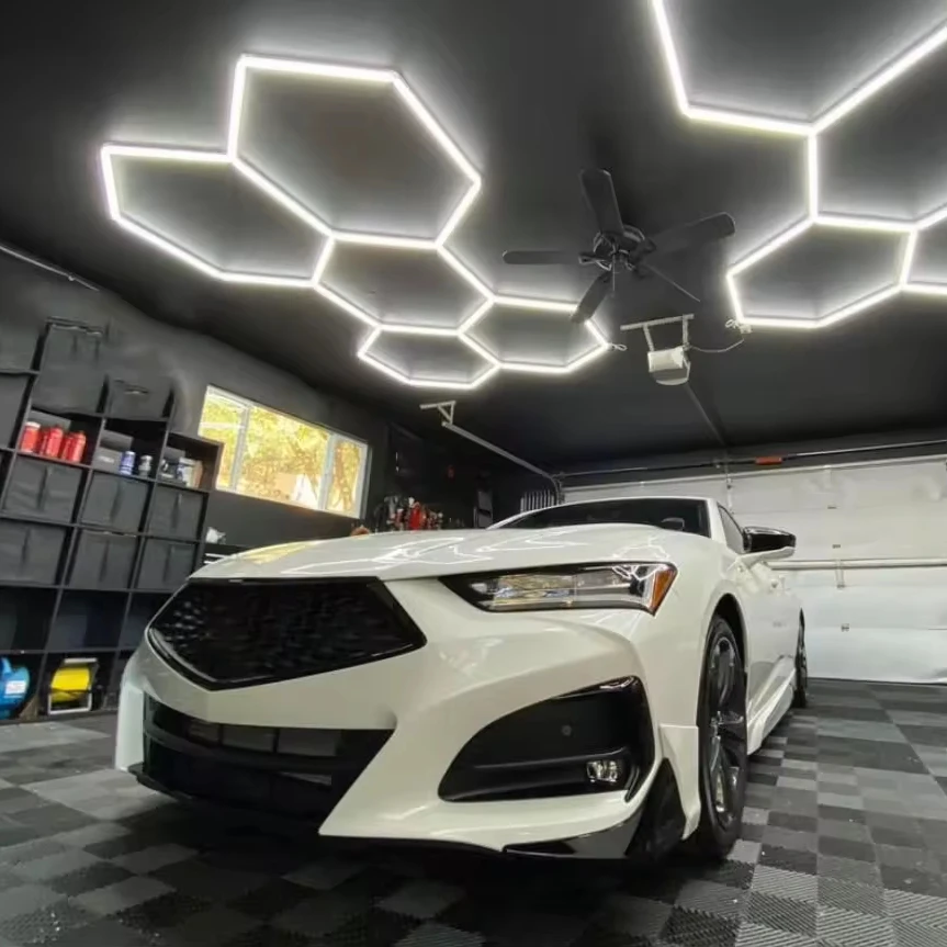 5 Grid 8.0 X 5.5 Ft Hexagon Led Lights for for Garages Gyms Hair Salons Showrooms Offices Barbershop 5 Hex Kit