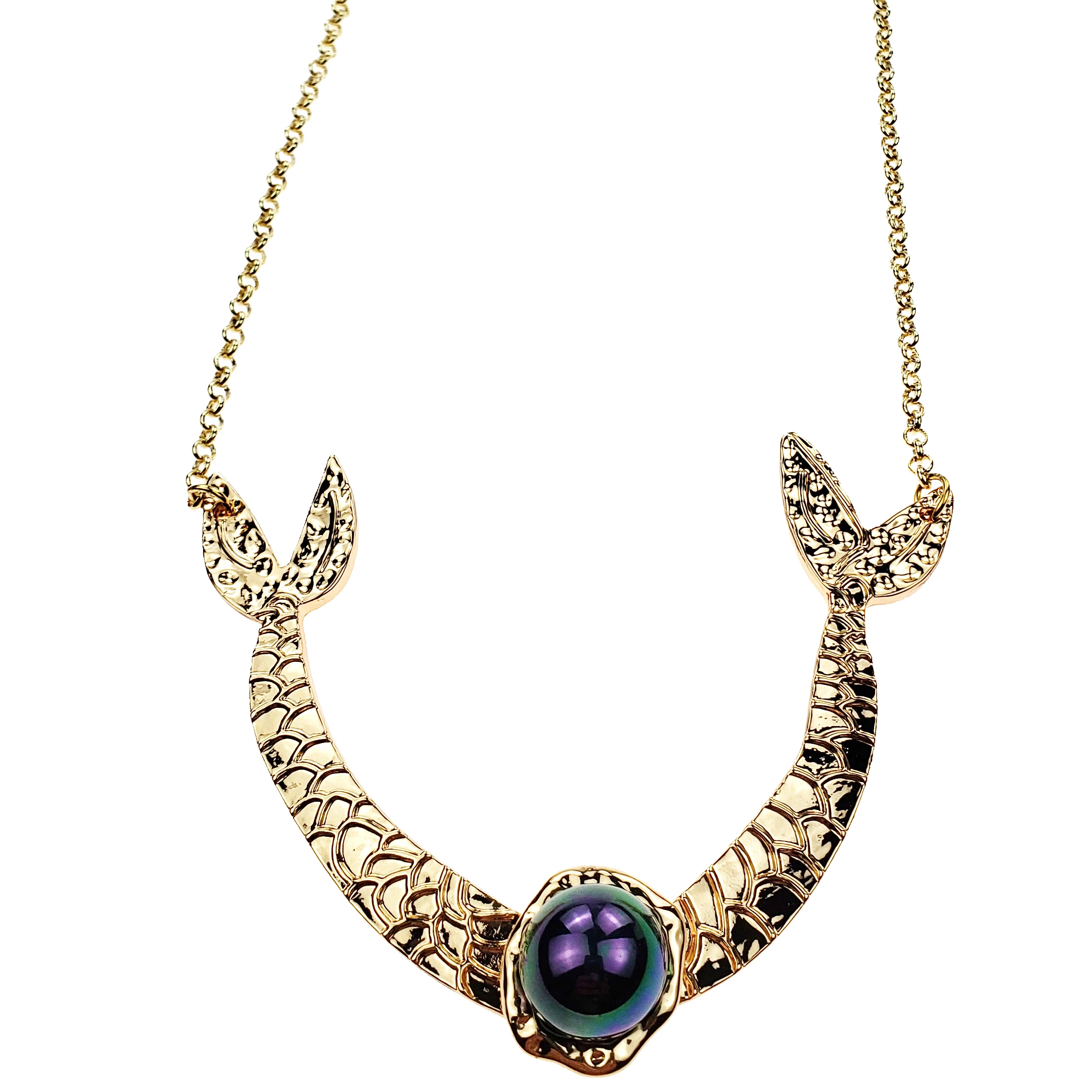 

Hawaiian mermaid tail 14k gold rainbow pearl necklace pendant for women, Customized color