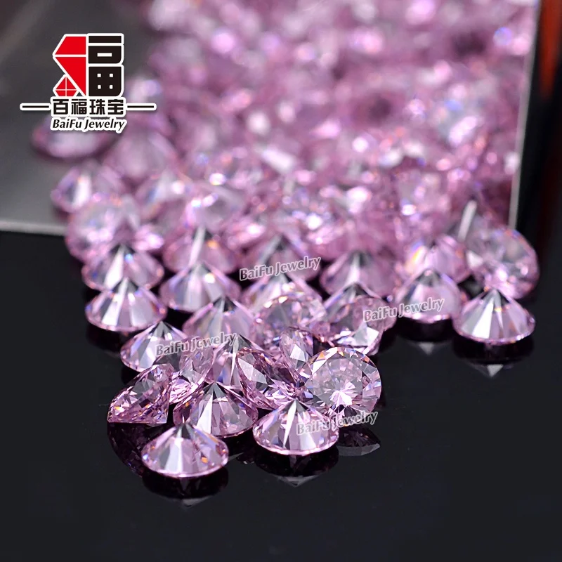 Baifu Jewelry Pink 8.0mm CZ Gemstones Round Brilliant Cut Loose Zirconia