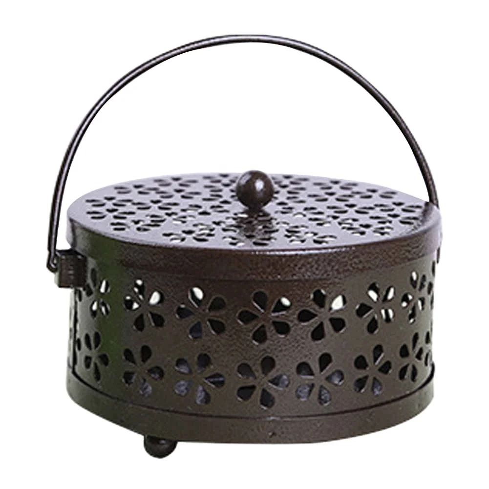 

Incense Burner Anti Scald Rack Metal Portable Durable Classical With Handle Hollowed Mosquito Coil Holder Case Home Garden