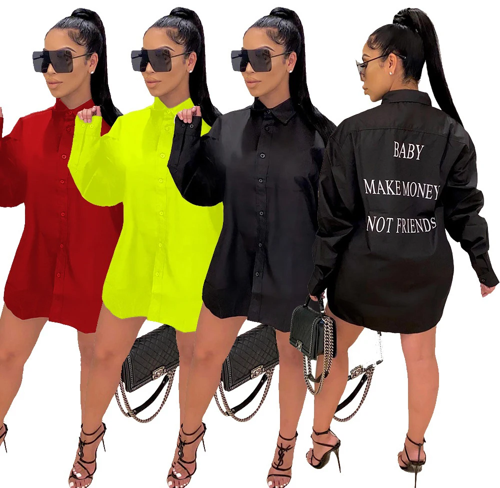 

HD322 women casual button down shirt dress long sleeve mini dress