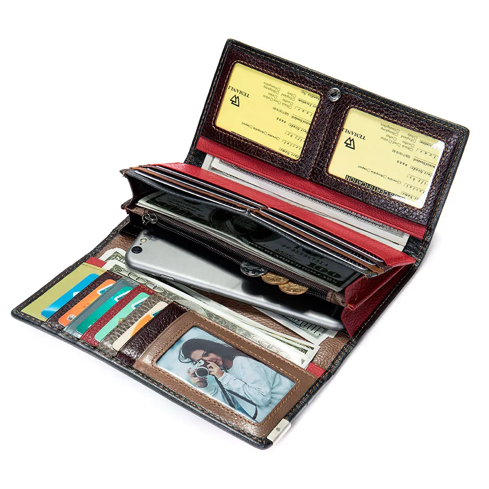 

Westal 4202 lady purse long wallet clutch bags with cellphone card holder wholesale leather women's wallets genuine leather, Black