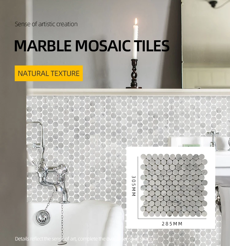 Carrara White Marble Mosaic Home Wall Tile Backsplash Carrara White Penny Round Wall Mosaic For Room Buy Penny Round Mosaic Tiles Bianco Carrara Penny Mosaic White Round Mosaic Product On Alibaba Com