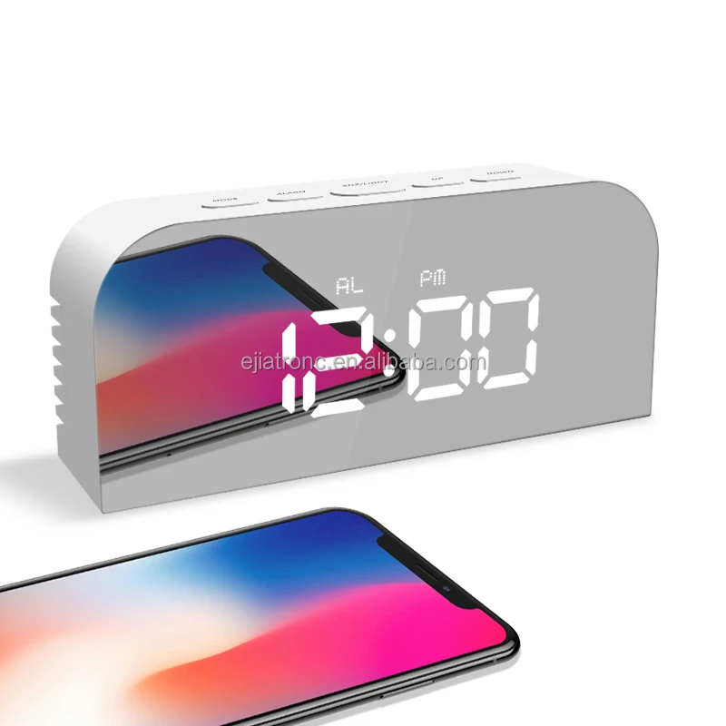 

Modern Alarm Clock with USB Charger Ports Digital Mirror Alarm Clock Best Decorative for Table Bedroom Wall LED Time Clock