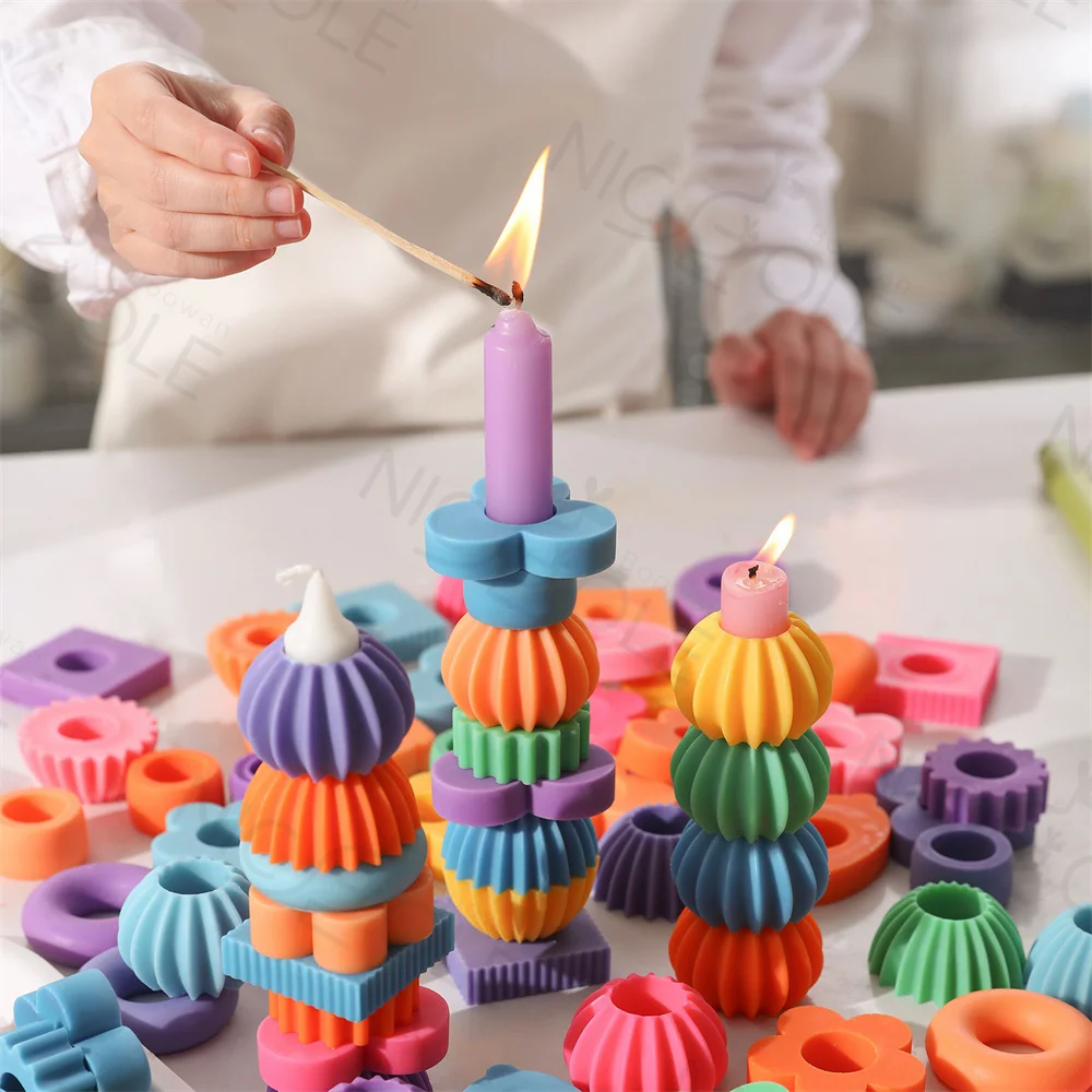 

Nicole Handmade Building Blocks Stackable Wax Candle Mould Home Decoration Diy Candle Molds for Candle Making