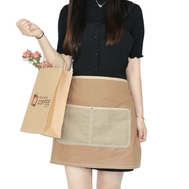 

Premium quality custom logo brown waist canvas apron for adults, Brown, customizable colors