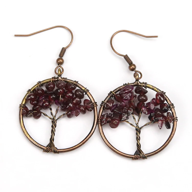 

XuQian Fashion Natural Stone Crystal Stone Life Tree Earring for Women, Picture