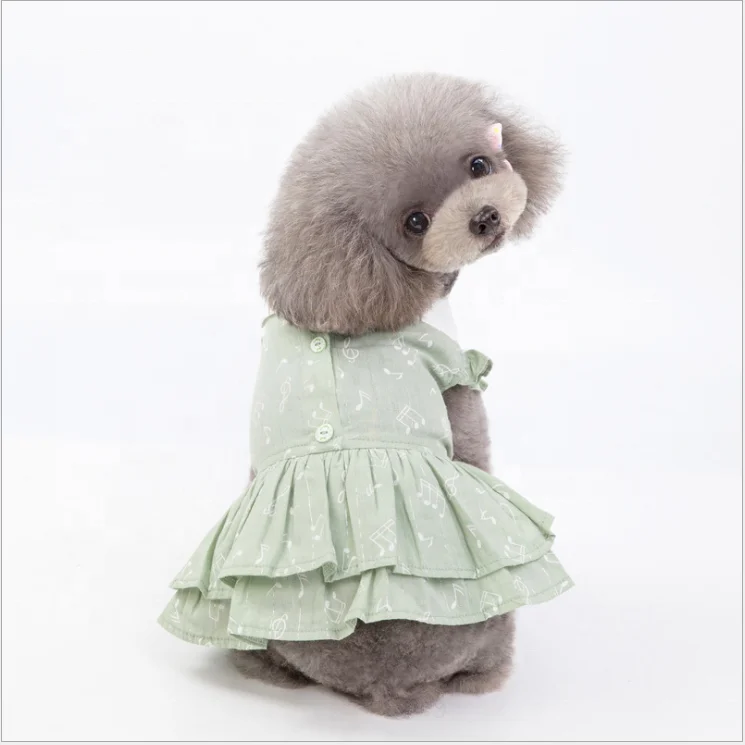 

Fashion Note Cotton Dress Soft Cotton Dog Clothes Spring Summer Thin Breathable Dog Dress, Green/dark grey