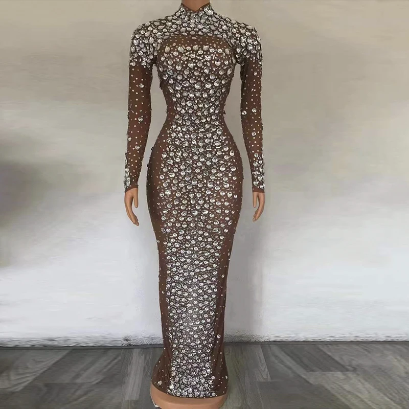 

AD1122 High End Handmade Crystal Costume Luxury Rhinestone Clothing Women Quality Long Gown Evening Dresses