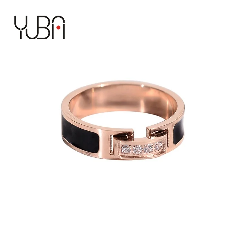 

Fashion titanium steel 18K rose gold index finger diamond ring for men and women