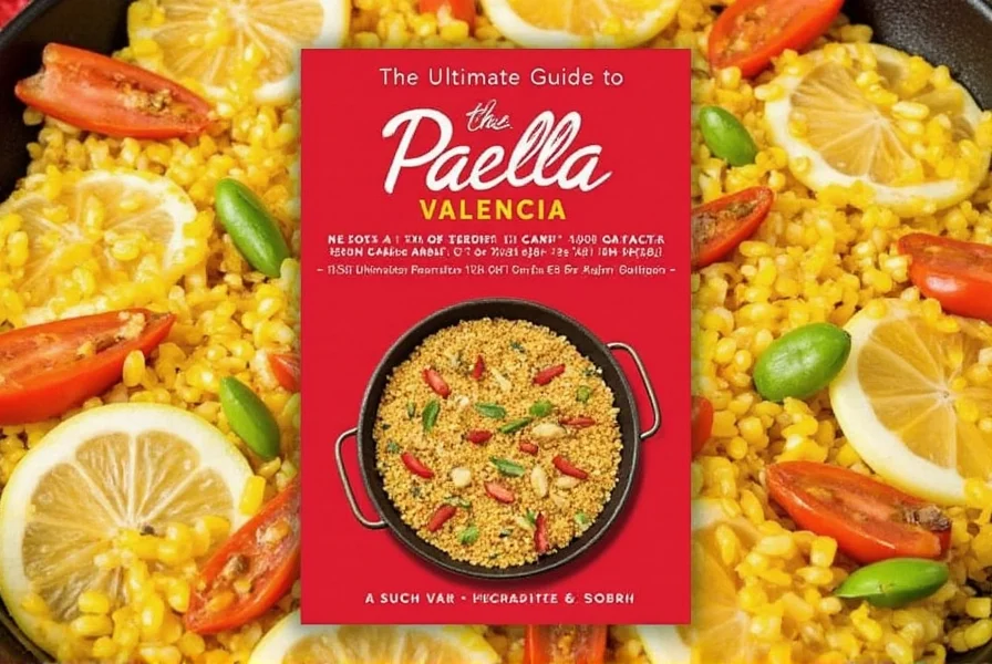Paella Valencia on a wooden table