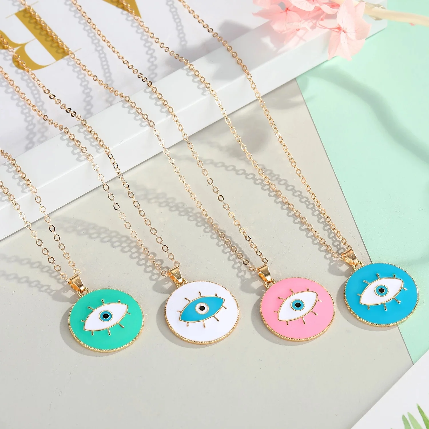 

New Dripping Oil Lucky Fashion Blue Eyes Pendants Necklaces Women Bohemia 2022 Trend Gold Charm Colour Enamel Necklace Jewelry