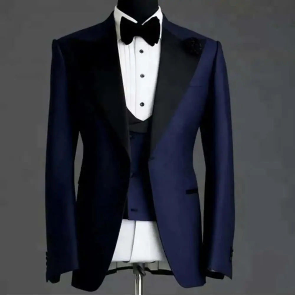 

2020 Navy Blue 3 Piece Men Suits Vest Pant Coat Design Wedding Tuxedos Business Formal Blazers Set, Khaki