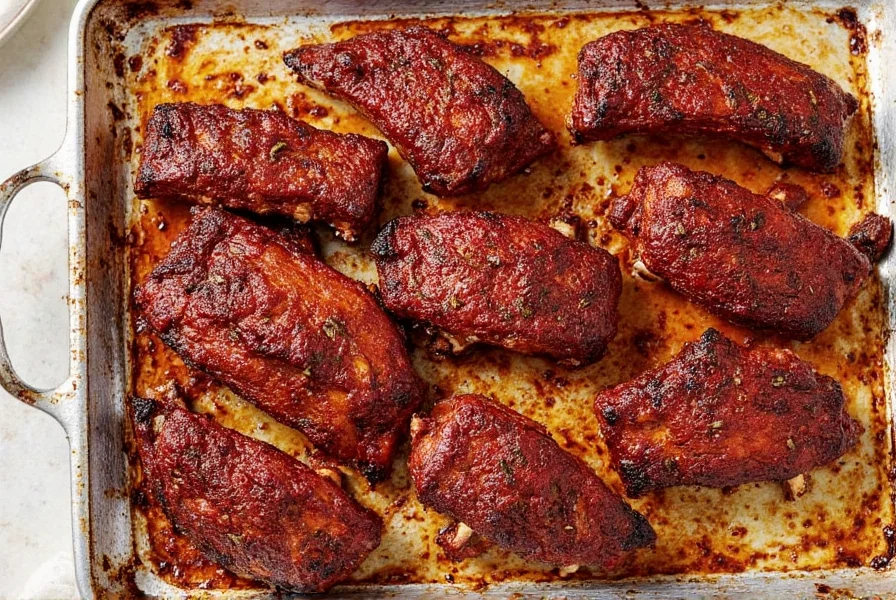 Baked ribs glazed with BBQ sauce
