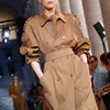 2019 latest hot sale new style women sweater new fall vintage women's trench coat with lapels ruffles puffed sleeves slim waist