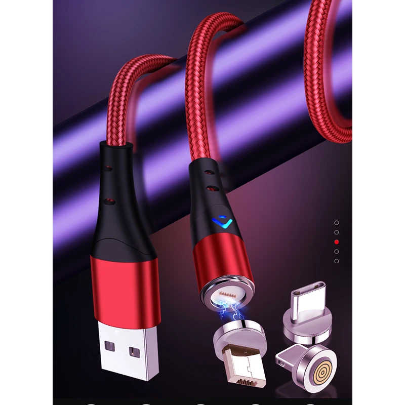 

Hot sale 3A 3 in 1 Braided Magnetic Fast Charging USB data Cable, Red,black,silver,blue