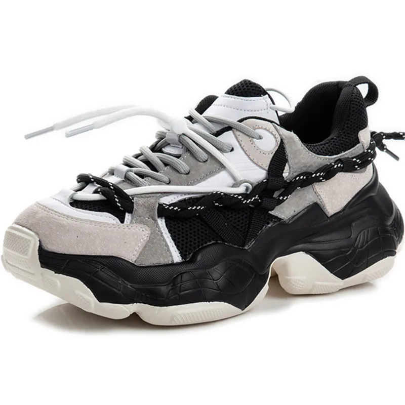 

Dropshipping Custom Logo Chunky Sneakers Women Genuine Leather Mesh Mixed Colors Fashion Platform Shoes