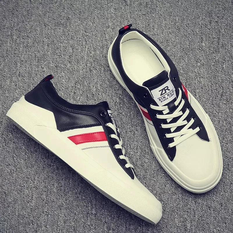 

fashion design Wild style white men's flat shoes genuine leather from china Low Top sports shoes for boys, Black