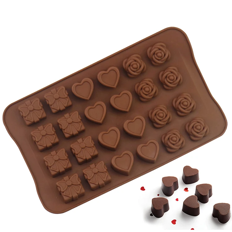 

New Design Idea Popular Product Cheap And Beautiful Food Grade Handmade 3d Heart Rose Shape Silicone Chocolate Mold, Brown