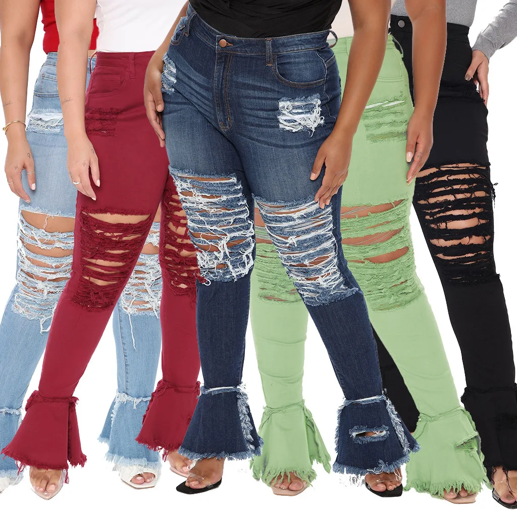 

GX2563 Wholesale New Fashion Style In Stock plus size jeans for fat women's denim pant usa xl-8xl sizes ripped jeans women, Picture