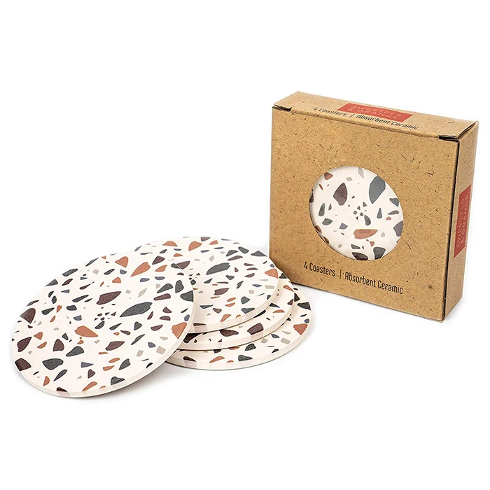 

Wholesale Fancy Coffee Terrazzo Effect Ceramic Coaster Gift Set, As show or customized