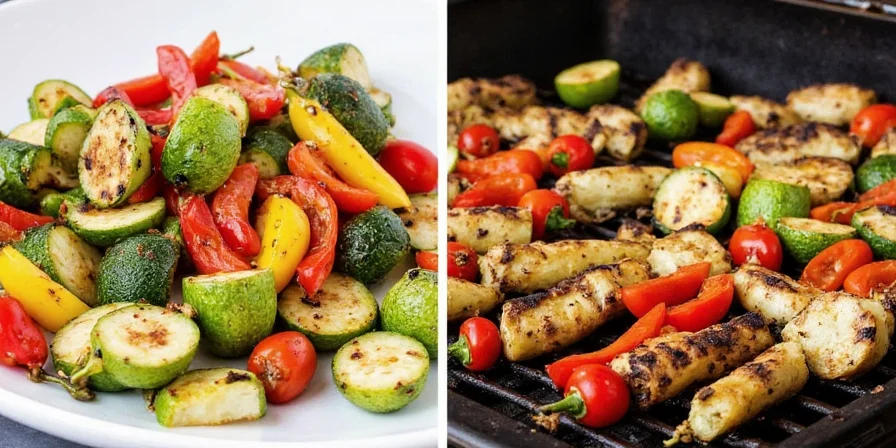 Colorful grilled vegetables with various spice coatings