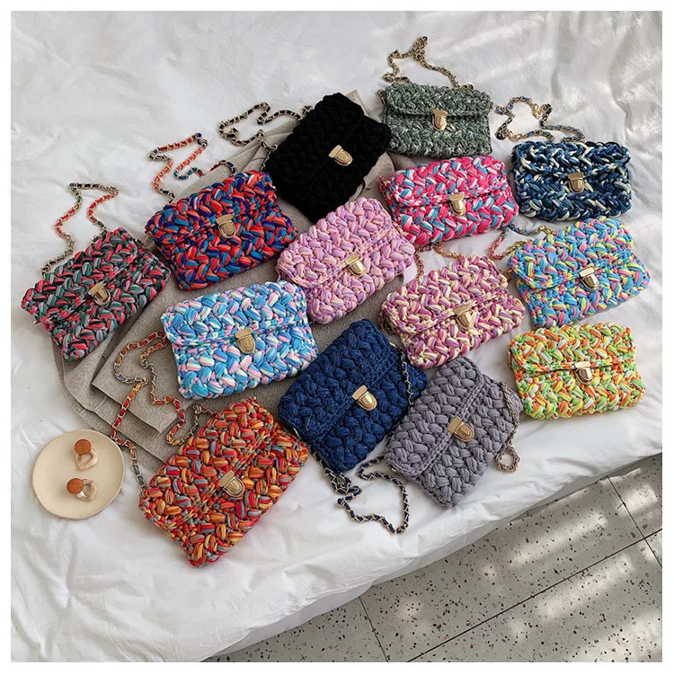 

Fashion cotton woven women shoulder bag crochet handmade female messenger bag ladies clutch handbags, As the pictures
