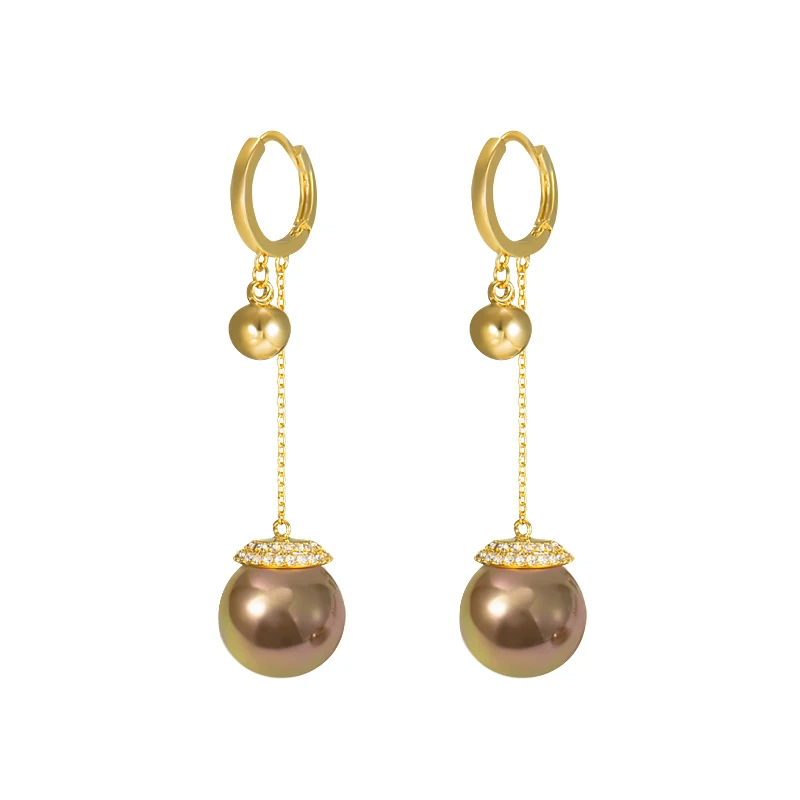 

Amazon Popular Design Pearl Dangle Earrings 14k Gold Plated Lady Long Tassel Huggie Earrings Ball Drop Earring, Picture shows