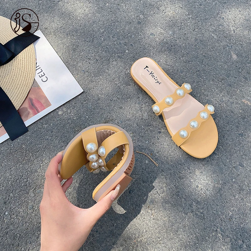 

Fashion 2021 pearl slipper shoes fancy casual outdoor slippers comfort light weight slides women, Customized color
