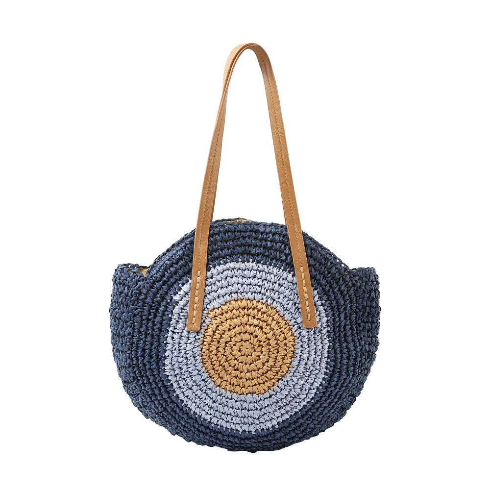 

2021 Summer Ladies Paper Straw Round Tote Bag Straw Beach Bags, Customized color