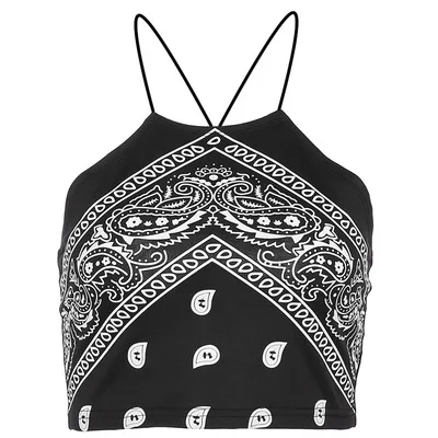 

Bandana paisley tank tops womens summer top short top, Black