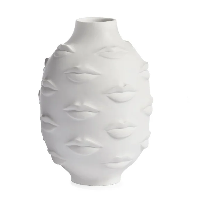 

Nordic Body Part Ceramic Table Decoration lip Vase For flowers, White/bsilver/gold