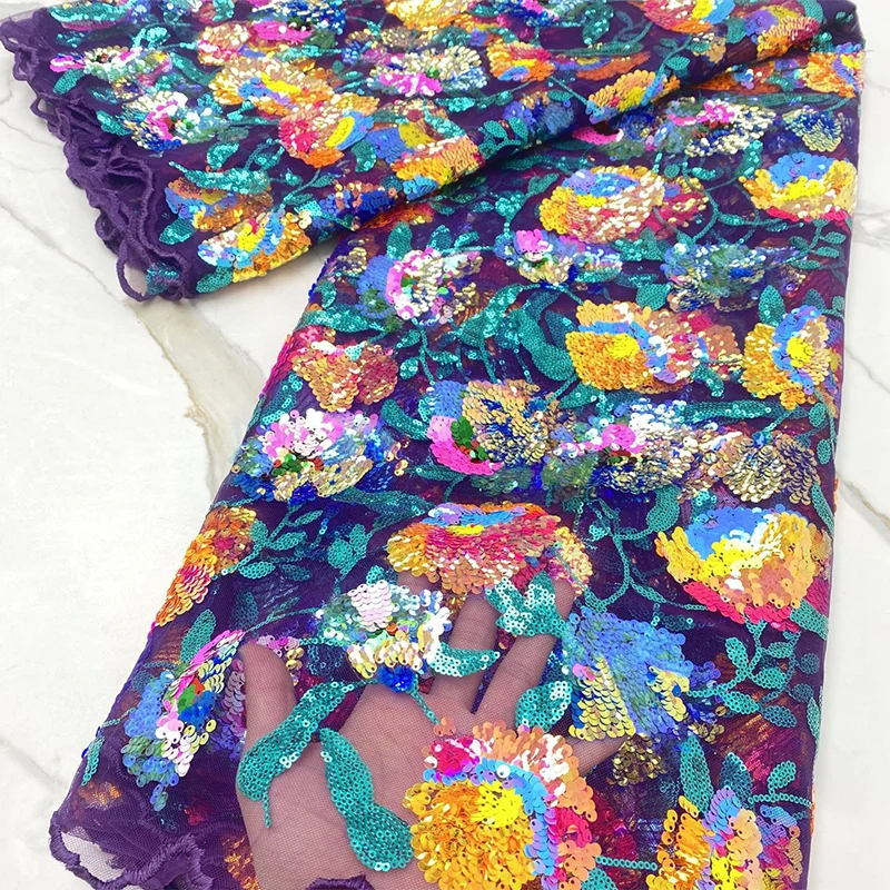 

2021 New Design Fashion Embroidery Tulle Fabric Sequin Lace Cloth for Dress