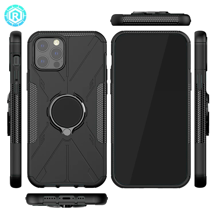 

Roiskin New Design Mecha Phone Case TPU PC 2 in 1 Design Shockproof Phone Case With Spin Ring Kickstand For iPhone 12 Pro