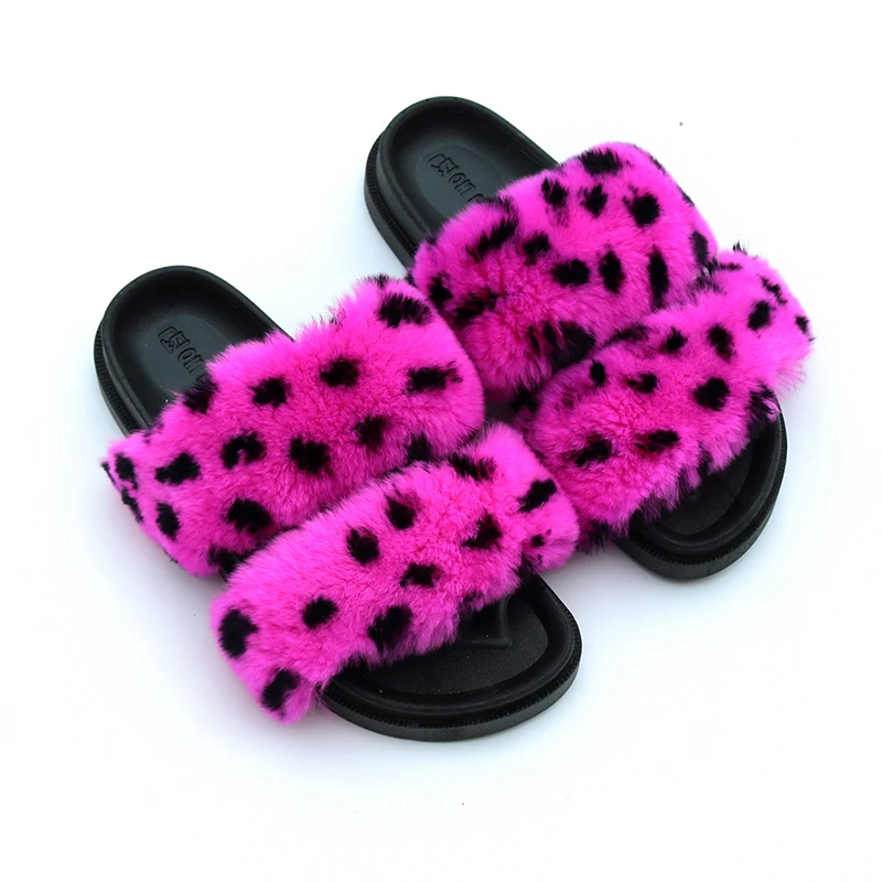 

Wholesale Real Fox Fur Slides Fashion Furry Slippers Woman Fluffy Luxury Indoor Sandals, Single color