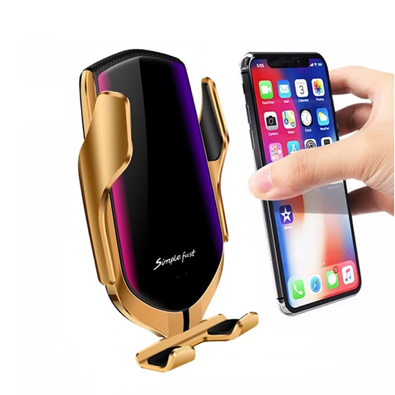 

2021 New Arrivals R1 wireless charger Fast QI car charger 10W Fast Charging Car Phone Charger with Automatic clamping, Gold,sliver