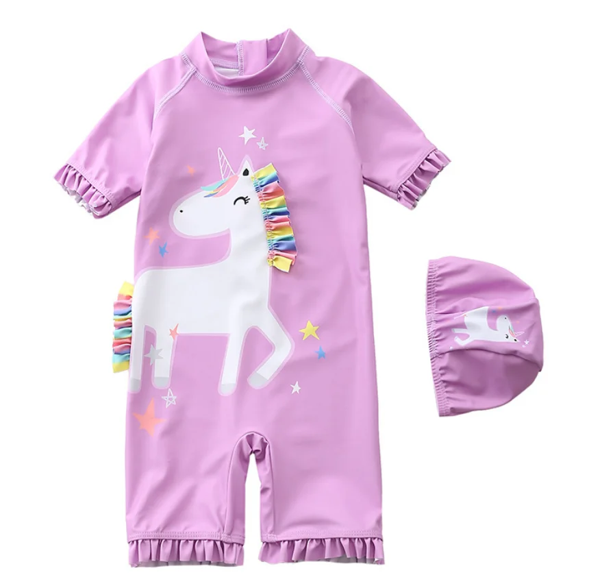 

Baby Toddler Girls Unicorn Swimsuits One Piece Swimwear Rash Guard UPF 50+ Bathing Suits, As pictures shown
