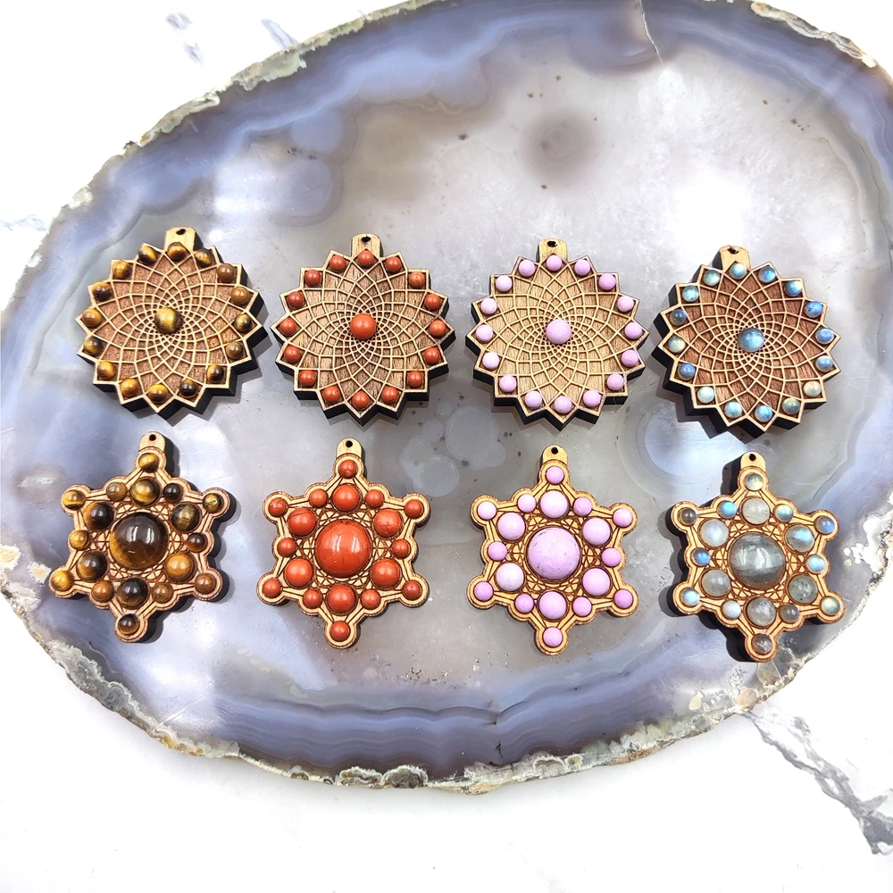 

Natural Chakra Round Beads Beech Wooden Flower Magic Circle Natural Gemstone Pendant Eight-Diagram Tactics Lucky Charms Necklace, As picture shows
