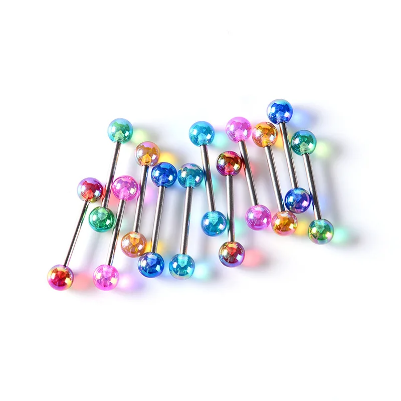 

Classic 6pcs Shiny Candy Colors Acrylic Barbell Nipple Piercing For Women Man Stainless Steel Tongue Rings, Random color